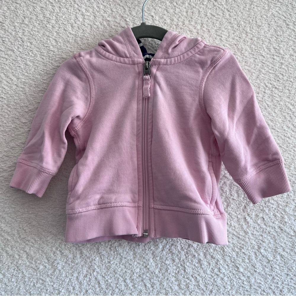 Hanna Andersson Infant Girl Pink Zip Up‎ Hooded Sweatshirt Size 6-12 Months